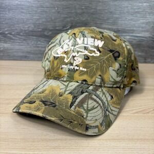 Vintage Camo Hat Cap Strap Back Brown Camouflage Bay View Bait Tackle Michigan
